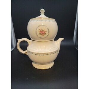 HALL CHINA~HARMONY HOUSE MOUNT VERNON 4 PC COFFEE POT & LID WITH INFUSER~EUC Vtg